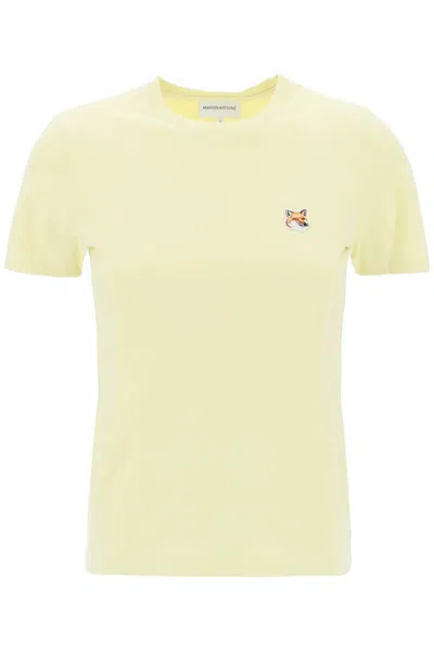 Shop Maison Kitsuné Maison Kitsune Fox Head Crew-neck T-shirt In Yellow
