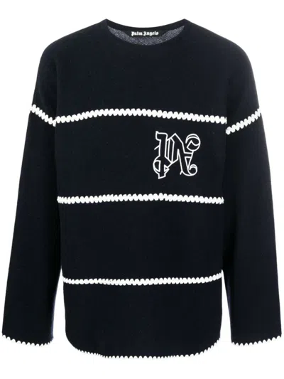 Shop Palm Angels Pa Monogram Striped Sweater Clothing In Blue