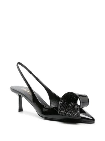 Shop Prada Patent Leather And Crystal Decollete Shoes In Black