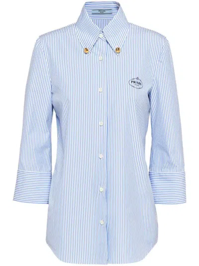 Shop Prada Shirt In Stripe And Embroidery Clothing In Multicolour
