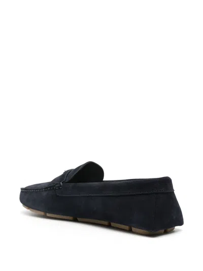 Shop Prada Suede Leather Driver Loafers Shoes In Blue