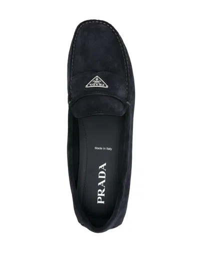 Shop Prada Suede Leather Driver Loafers Shoes In Blue