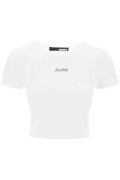 Shop Rotate Birger Christensen Rotate Cropped T-shirt With Embroidered Lurex Logo In White