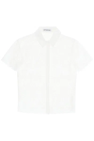 Shop Self-portrait Self Portrait Short-sleeved Sangallo Lace Shirt In White