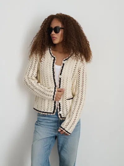 Shop Alex Mill Ella Hand-crochet Cardigan In Ivory/beige/black