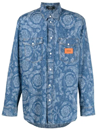Shop Versace Denim Shirt Clothing In Blue