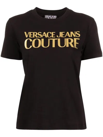 Shop Versace Jeans Couture Logo Thick Foil T-shirt Clothing In Black