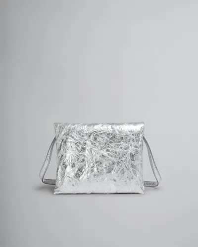 Shop Marni Silver Leather Mini Prisma Pouch