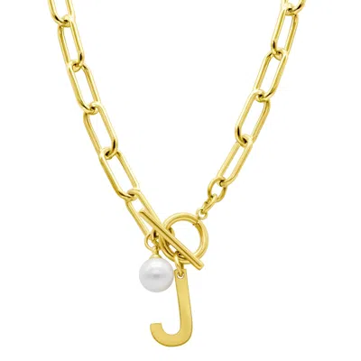 Shop Adornia Tarnish Resistant 14k Gold Plated Freshwater Pearl Initial Toggle Necklace In Multi
