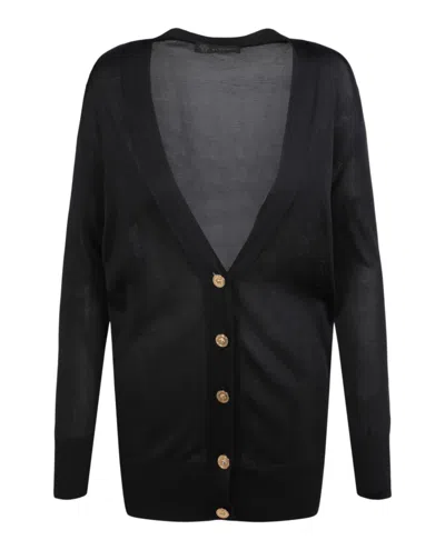 Shop Versace Silk Blend Cardigan In Black