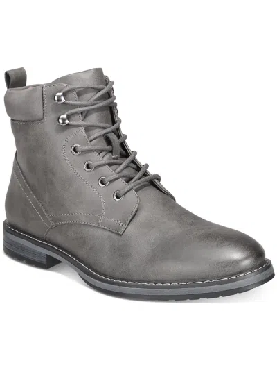 Shop Club Room Westin Mens Faux Leather Lace-up Ankle Boots In Grey