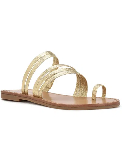 Shop Nine West Wncins3 Womens Faux Leather Slip On Strappy Sandals In Gold