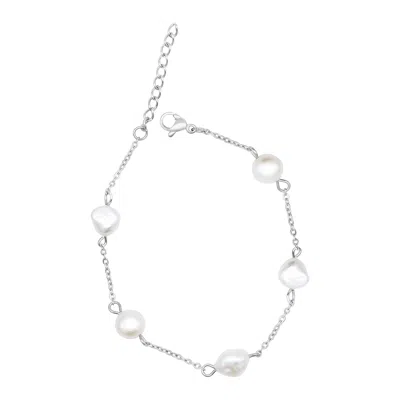 Adornia Tarnish Resistant Adjustable Station Cultured Freshwater Pearl Bracelet In Silver
