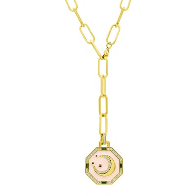 Shop Adornia 14k Gold Plated Adjustable Paperclip Moon Tablet Octagon Necklace