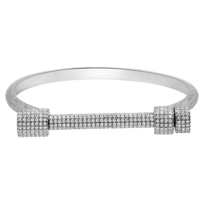 Adornia White Rhodium Plated Cz Screw Cuff Bracelet In Silver