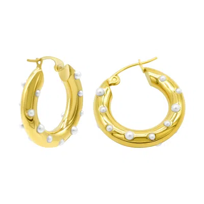 Shop Adornia Tarnish Resistant 14k Gold Plated Pearl-studded Hoop Earrings In White