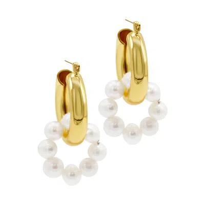 Shop Adornia 14k Gold Plated Hoop And Pearl Drop And Dangle Earrings In White
