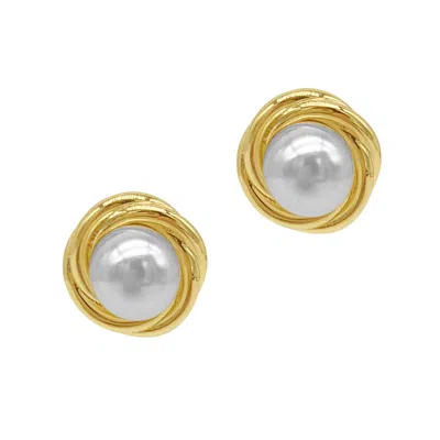 Shop Adornia 14k Gold Plated Pearl Framed Earrings In Yellow