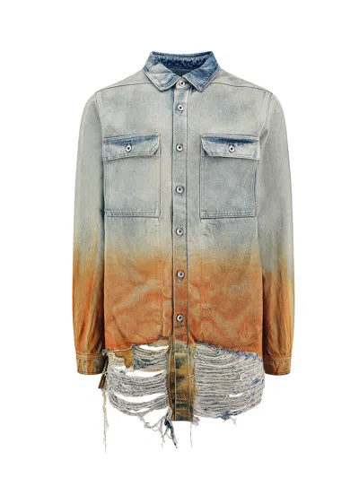 Shop Drkshdw Denim Shirt With Ripped Effect On The Bottom