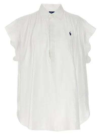 Shop Polo Ralph Lauren Logo Embroidery Blouse Shirt, Blouse White