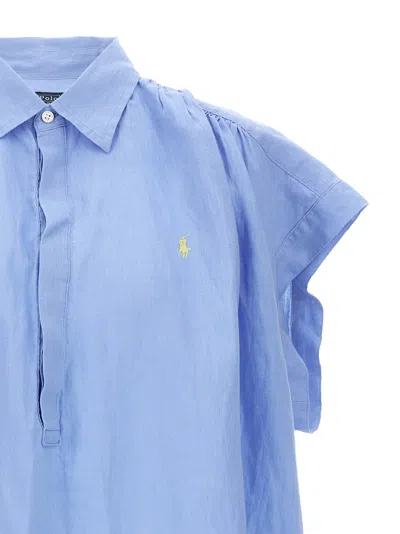 Shop Polo Ralph Lauren Logo Embroidery Blouse Shirt, Blouse Light Blue