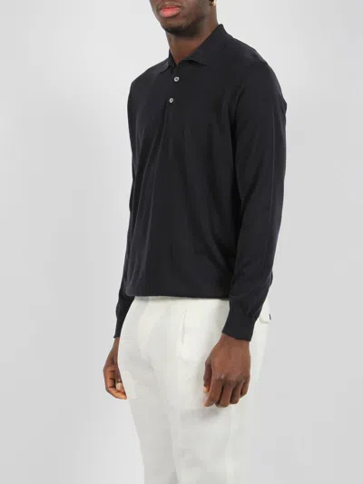 Shop Drumohr Long Sleeved Cotton Polo Shirt