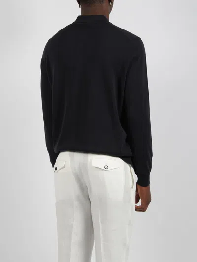Shop Drumohr Long Sleeved Cotton Polo Shirt