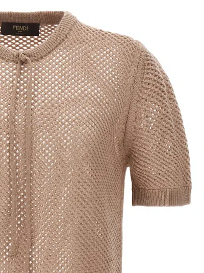 Shop Fendi Net Mesh Sweater, Cardigans Beige