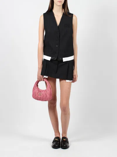 Shop Miu Miu Pleated Pinstripe Miniskirt