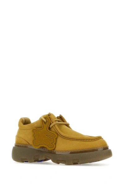 Shop Burberry Man Mustard Nubuk Creeper Lace-up Shoes In Yellow