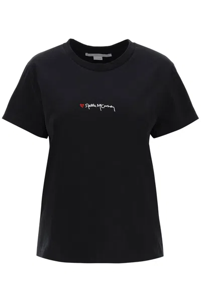 Shop Stella Mccartney T-shirt With Embroidered Signature In Black (black)