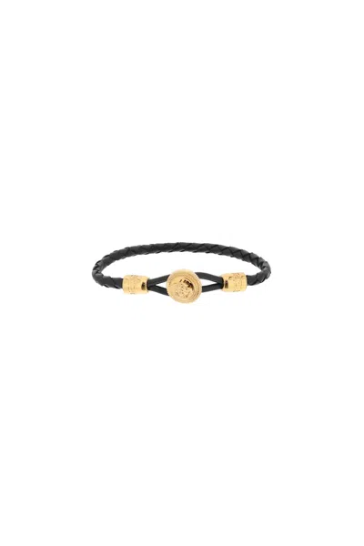 Shop Versace Medusa Biggie Bracelet In Black  Gold (black)