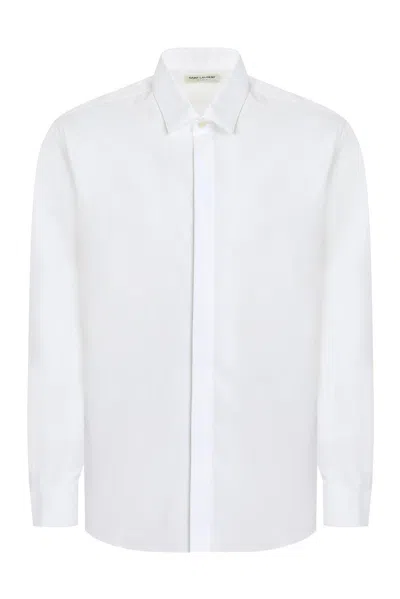 Shop Saint Laurent Straight Hem Buttoned Shirt In Bianco