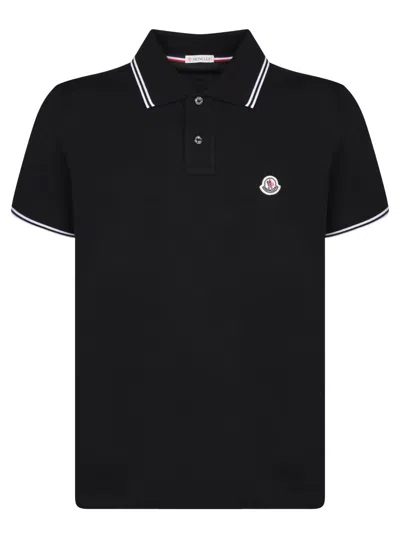 Shop Moncler Logo Patch Black Polo Shirt