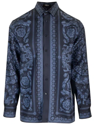 Shop Versace Barocco Shirt In Blu