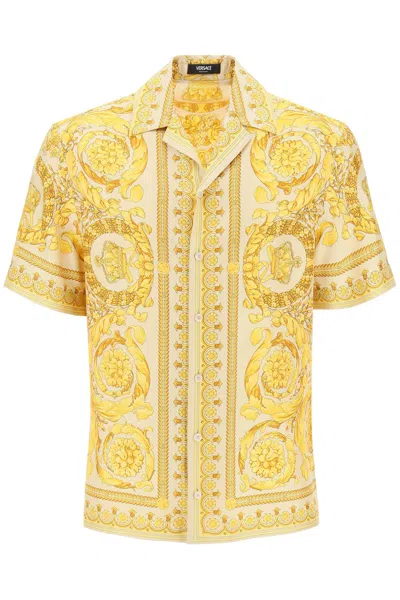 Shop Versace Barocco Bowling Shirt In Champagne (beige)