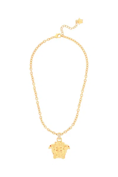 Shop Versace La Medusa Necklace With Crystals In Crystal  Gold (gold)
