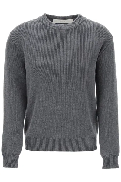 Shop Golden Goose Dany Cotton Sweater With Lettering In Dark Grey Melange (grey)
