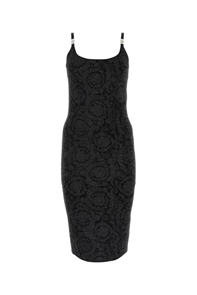 Shop Versace Black Stretch Viscose Blend Dress In Default Title