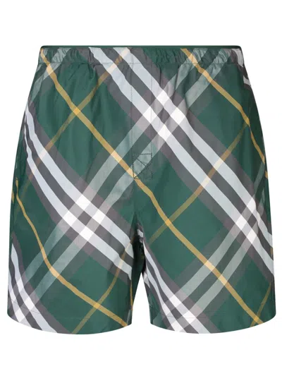 Shop Burberry Checkered Knee-length Twill Swim Shorts In Ivy Ip