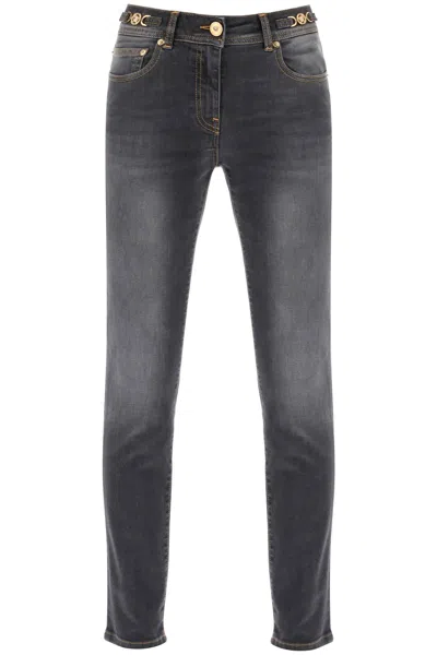 Shop Versace Medusa 95 Skinny Jeans In Mid Grey (grey)