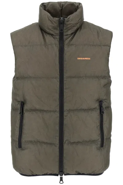 Shop Dsquared2 Ripstop Puffer Vest In Military Green (green)