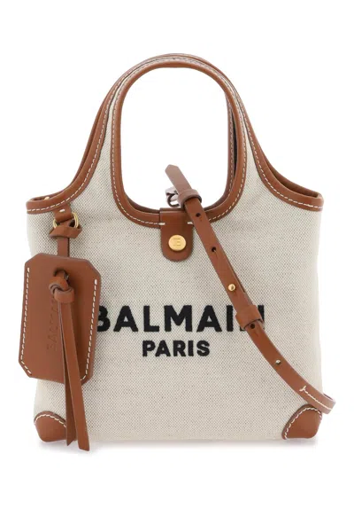 Shop Balmain Grocery B-army Crossbody Bag In Naturel Marron (brown)