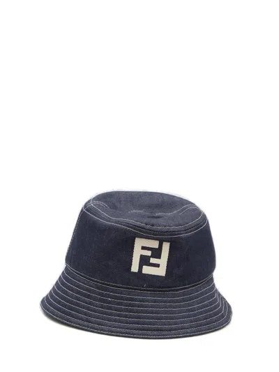 Shop Fendi Logo Printed Bucket Hat In Navy