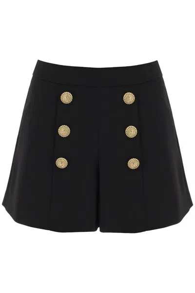 Shop Balmain Crepe Shorts With Embossed Buttons In Noir (black)
