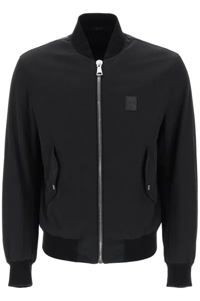 Shop Balmain Nylon Bomber Jacket With Logo Print In Noir (black)