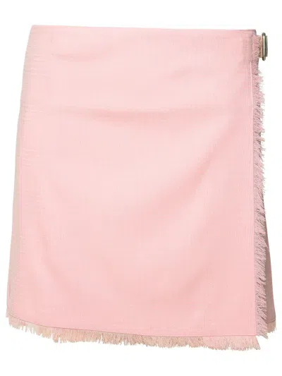 Shop Burberry Buckle-fastened Frayed-hem Pleated Kilt In Pink