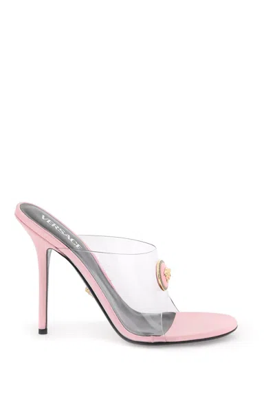 Shop Versace Vagabond Mules In Trasparent English Rose  Gold (pink)