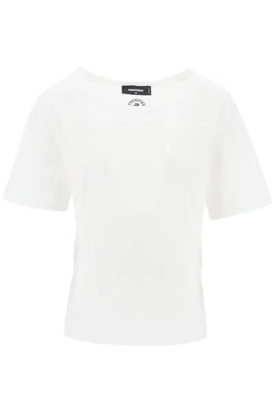 Shop Dsquared2 T-shirt With Rhinestone Logo In White (white)