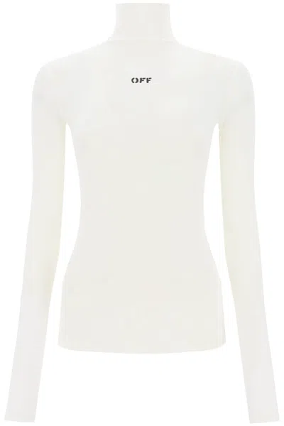 Shop Off-white Funnel-neck T-shirt With Off Logo In White Black (white)